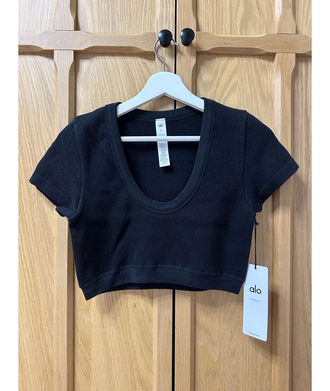 ALO YOGA Черная хлопковая футболка, фото 7