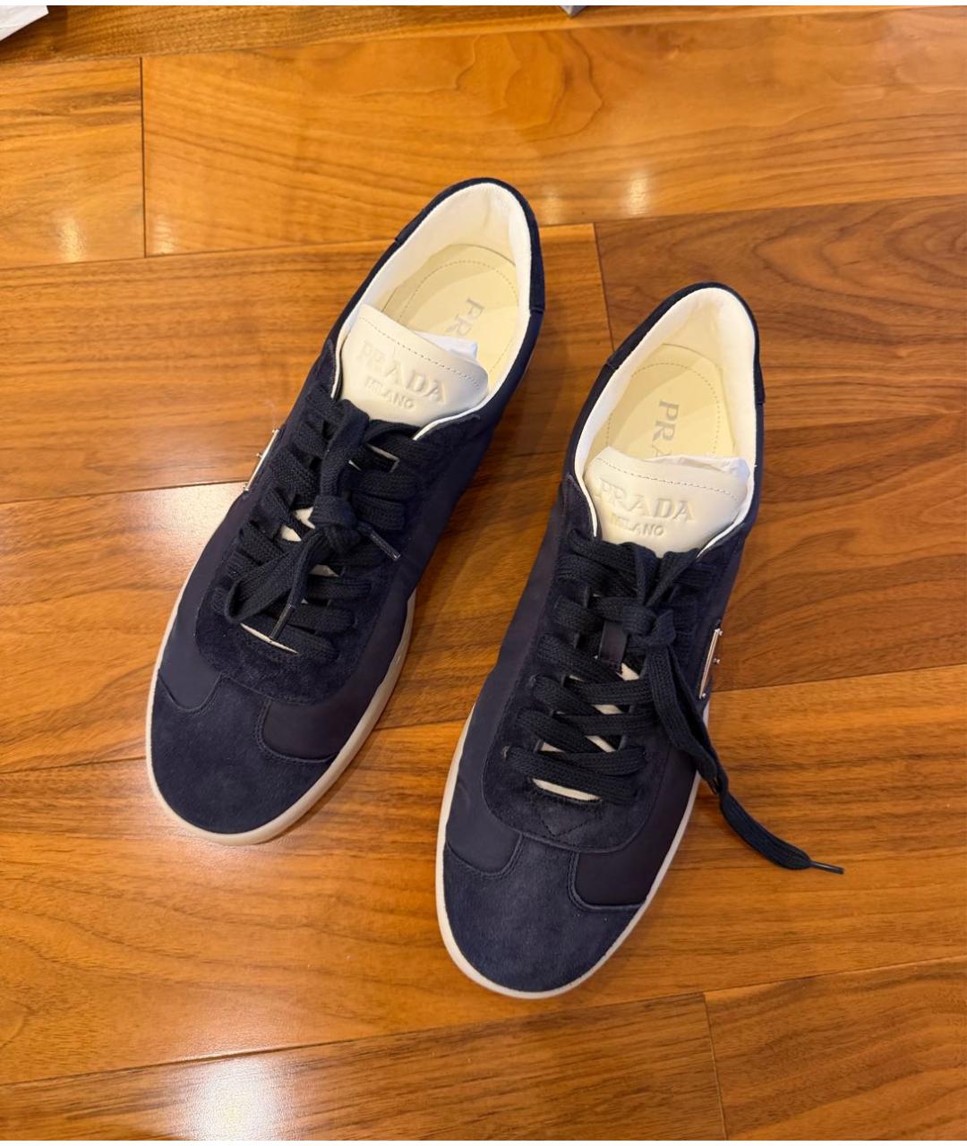 PRADA Темно-синие текстильные низкие кроссовки / кеды, фото 3