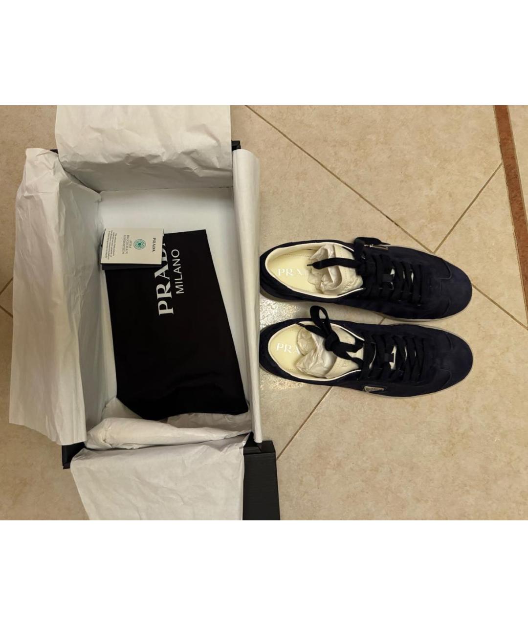 PRADA Темно-синие текстильные низкие кроссовки / кеды, фото 4