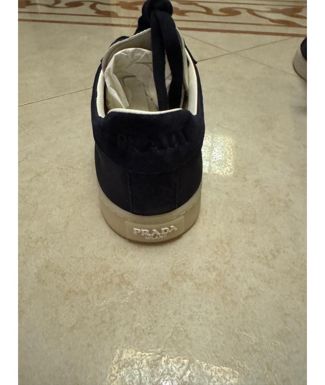 PRADA Темно-синие текстильные низкие кроссовки / кеды, фото 5