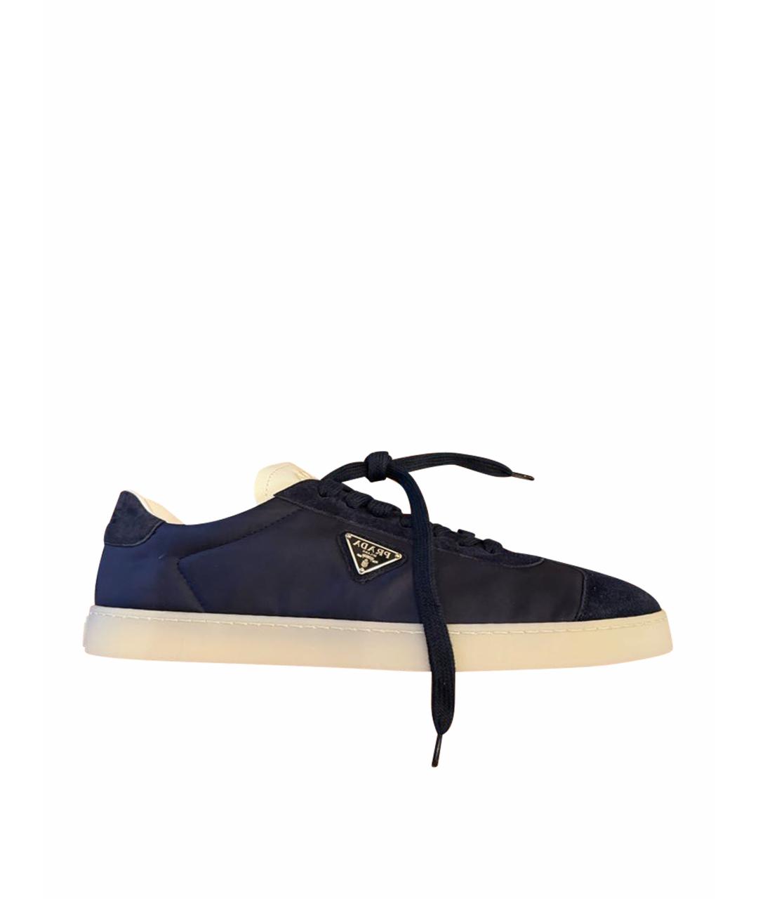 PRADA Темно-синие текстильные низкие кроссовки / кеды, фото 1