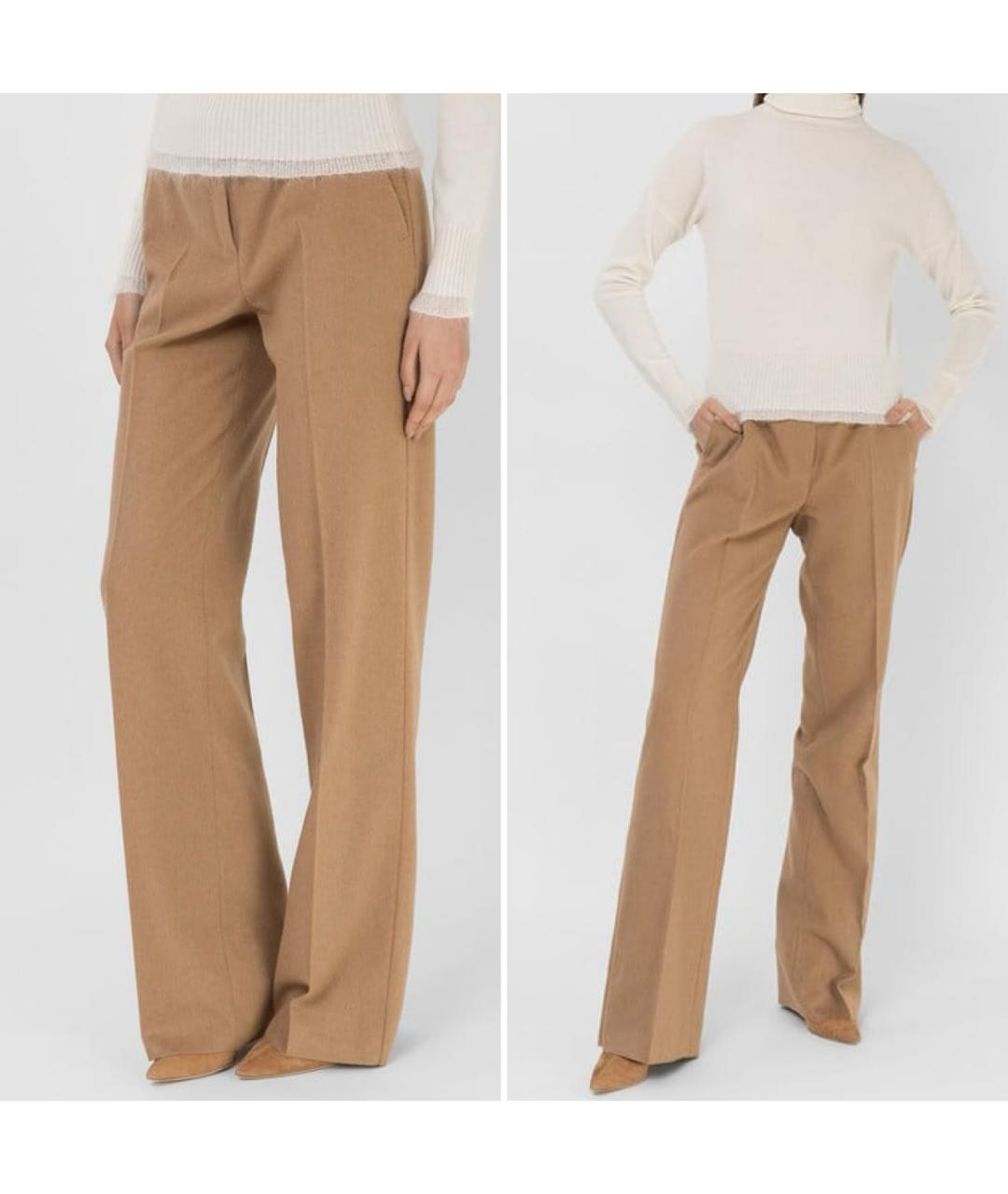 MAX MARA Бежевые шерстяные прямые брюки, фото 2