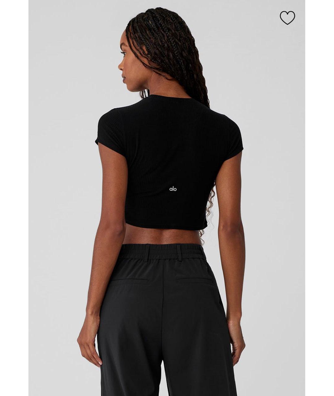 ALO YOGA Черная вискозная футболка, фото 5