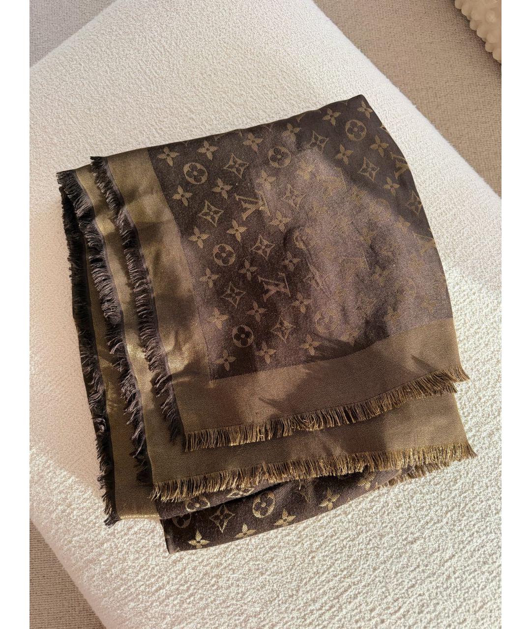 LOUIS VUITTON Коричневый шелковый платок, фото 3