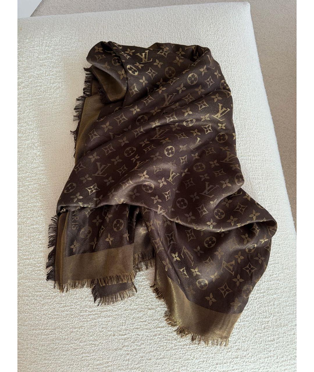 LOUIS VUITTON Коричневый шелковый платок, фото 2