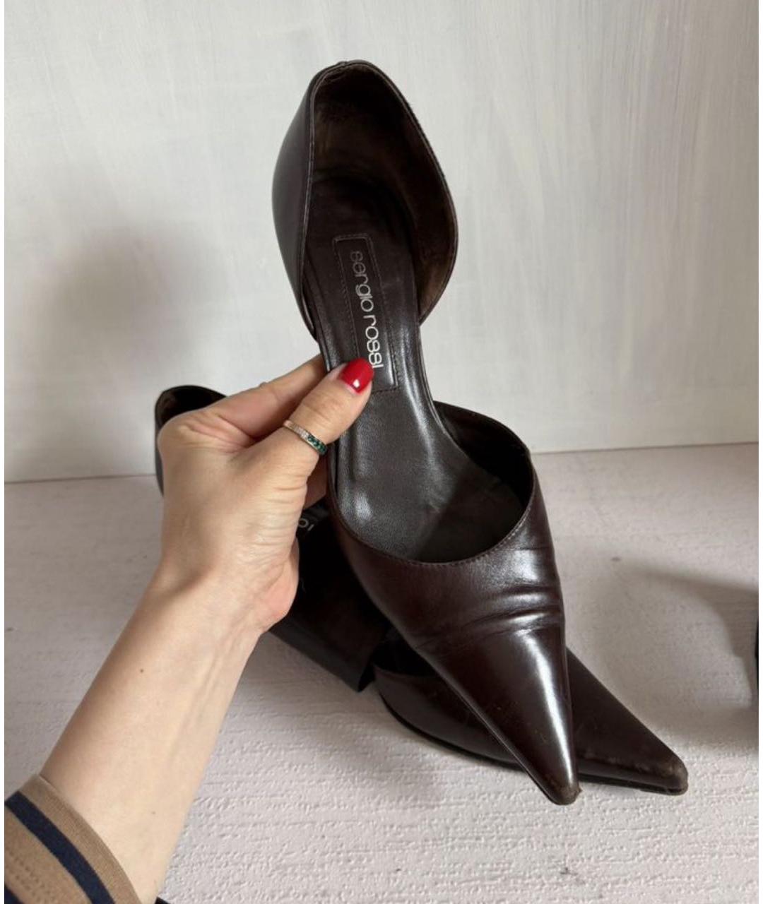 SERGIO ROSSI Бордовые кожаные туфли, фото 3