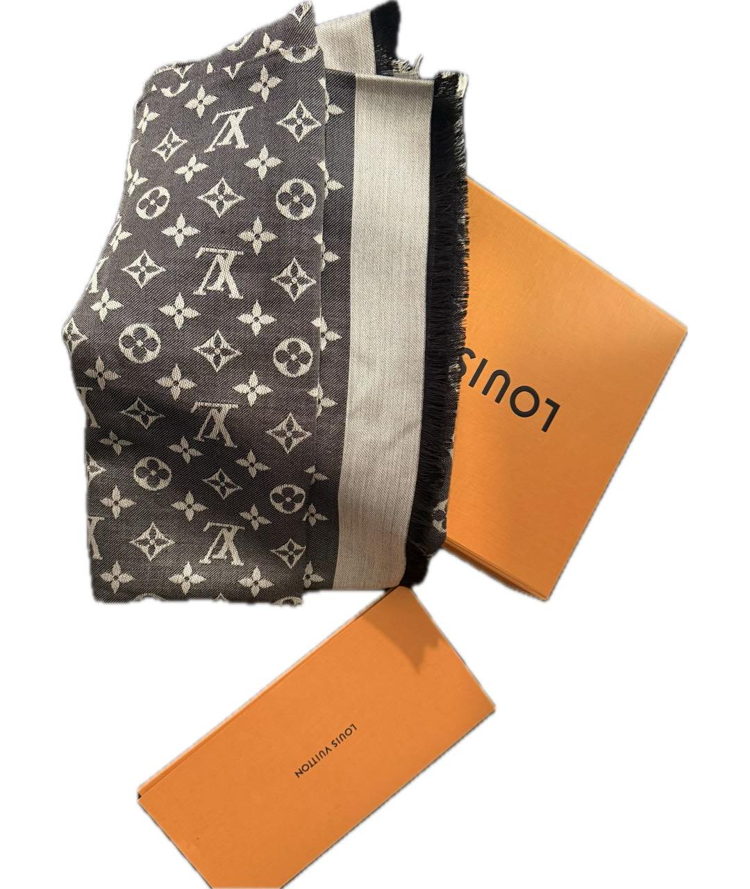 LOUIS VUITTON Серый шелковый платок, фото 4