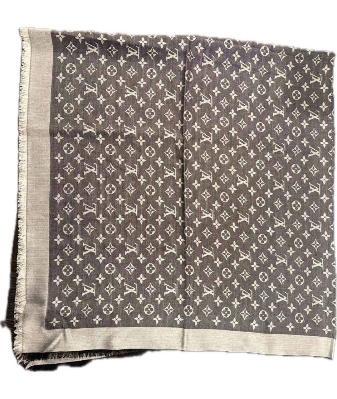 LOUIS VUITTON Серый шелковый платок, фото 6