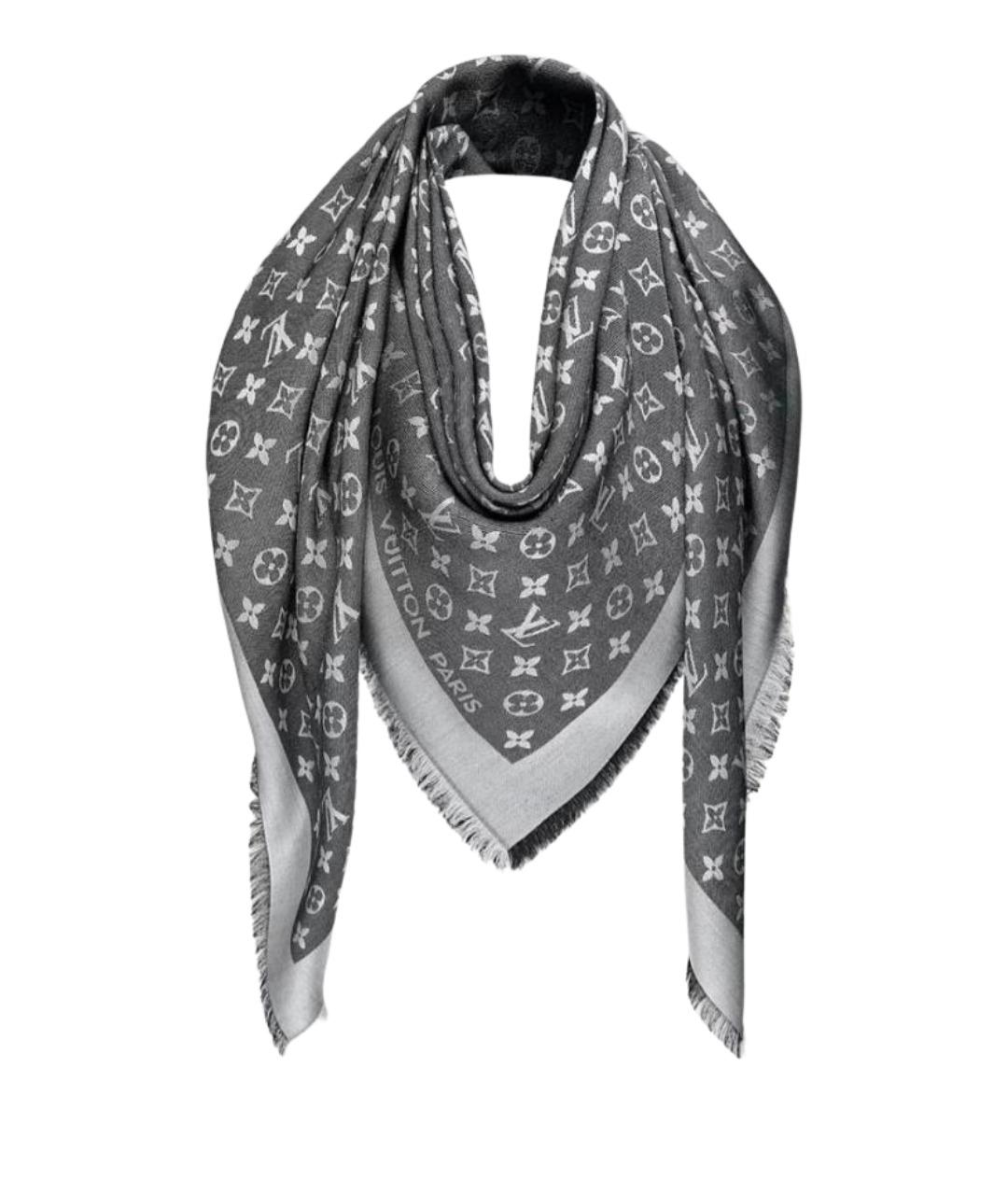 LOUIS VUITTON Серый шелковый платок, фото 1