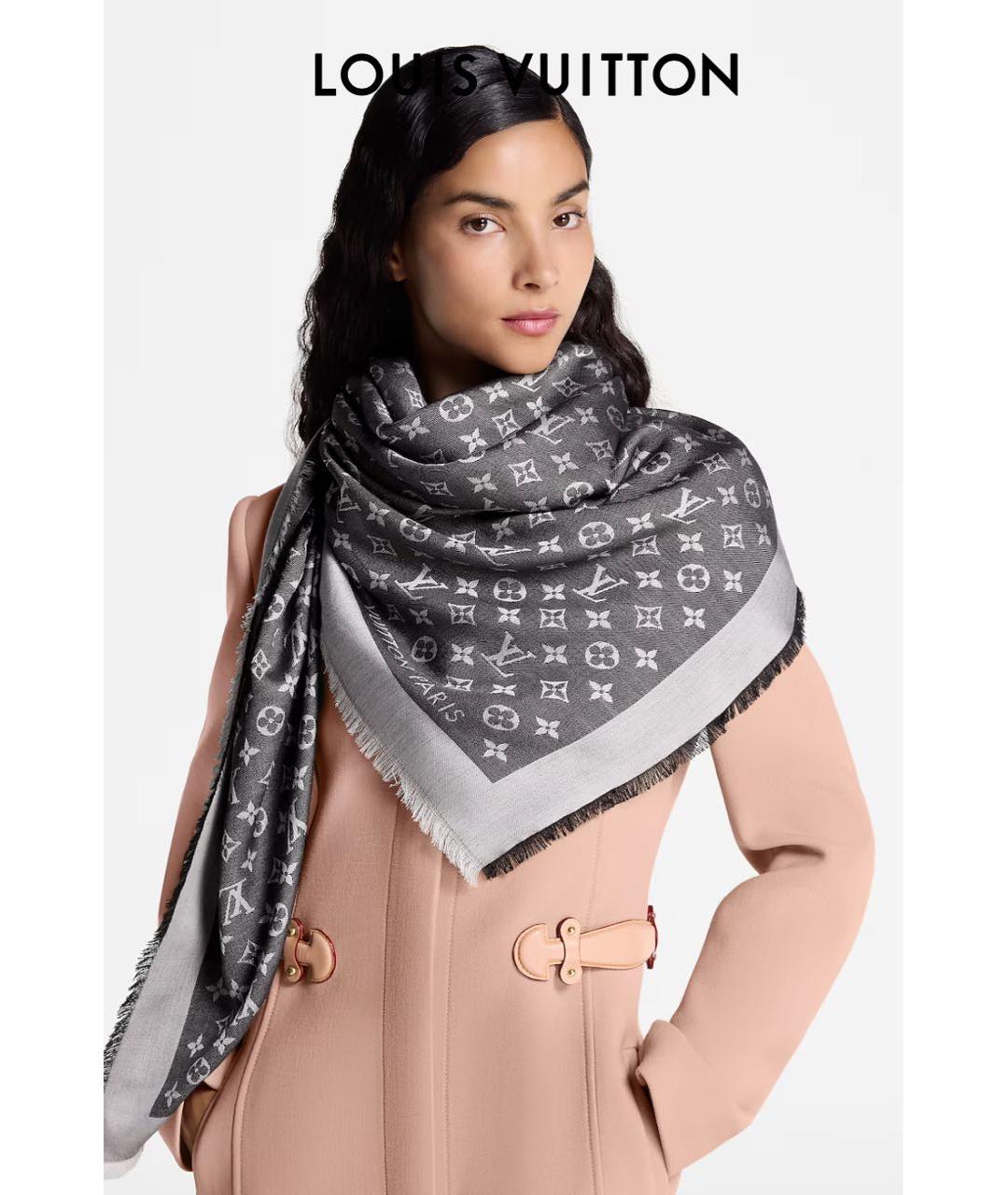 LOUIS VUITTON Серый шелковый платок, фото 2