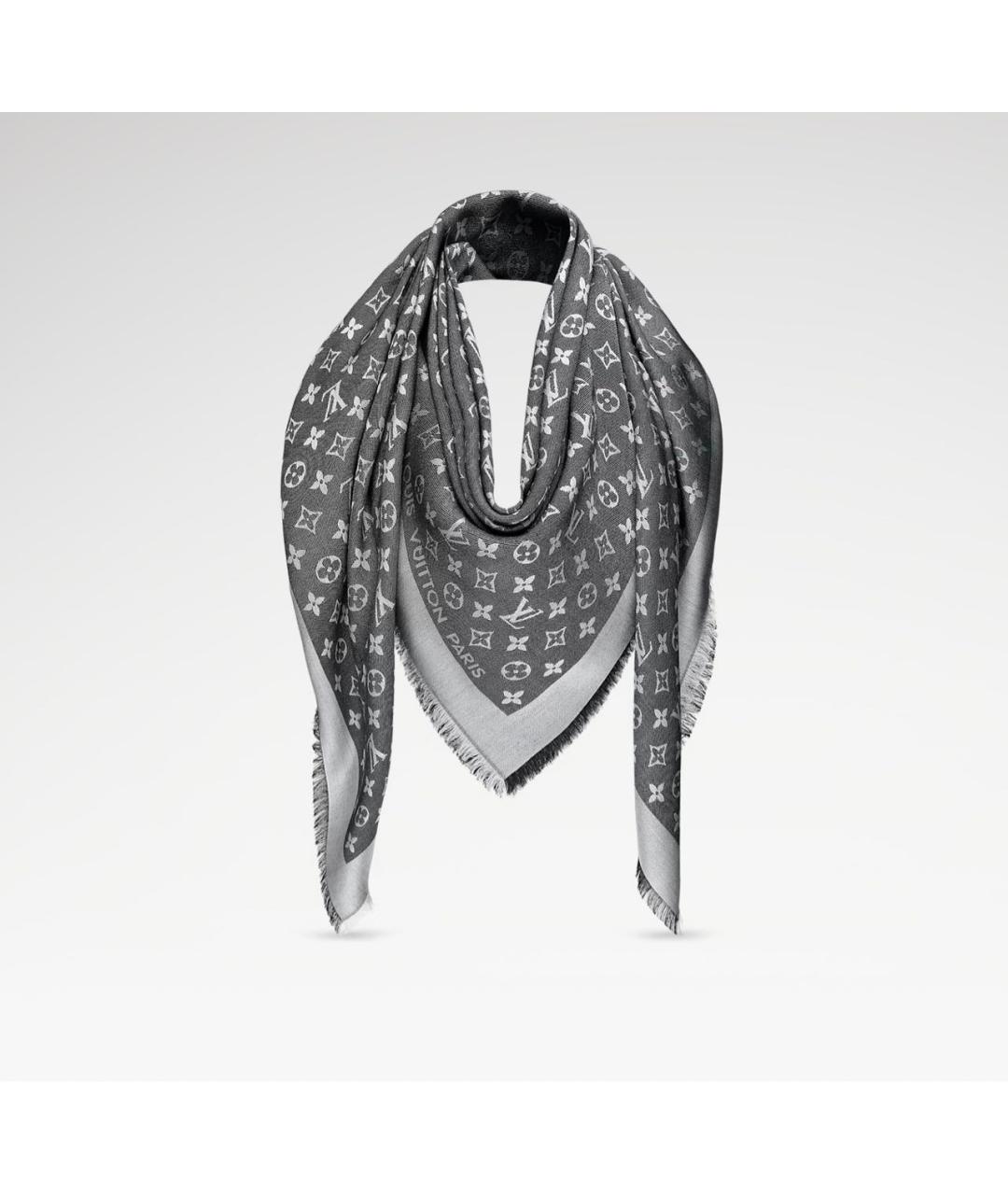 LOUIS VUITTON Серый шелковый платок, фото 7