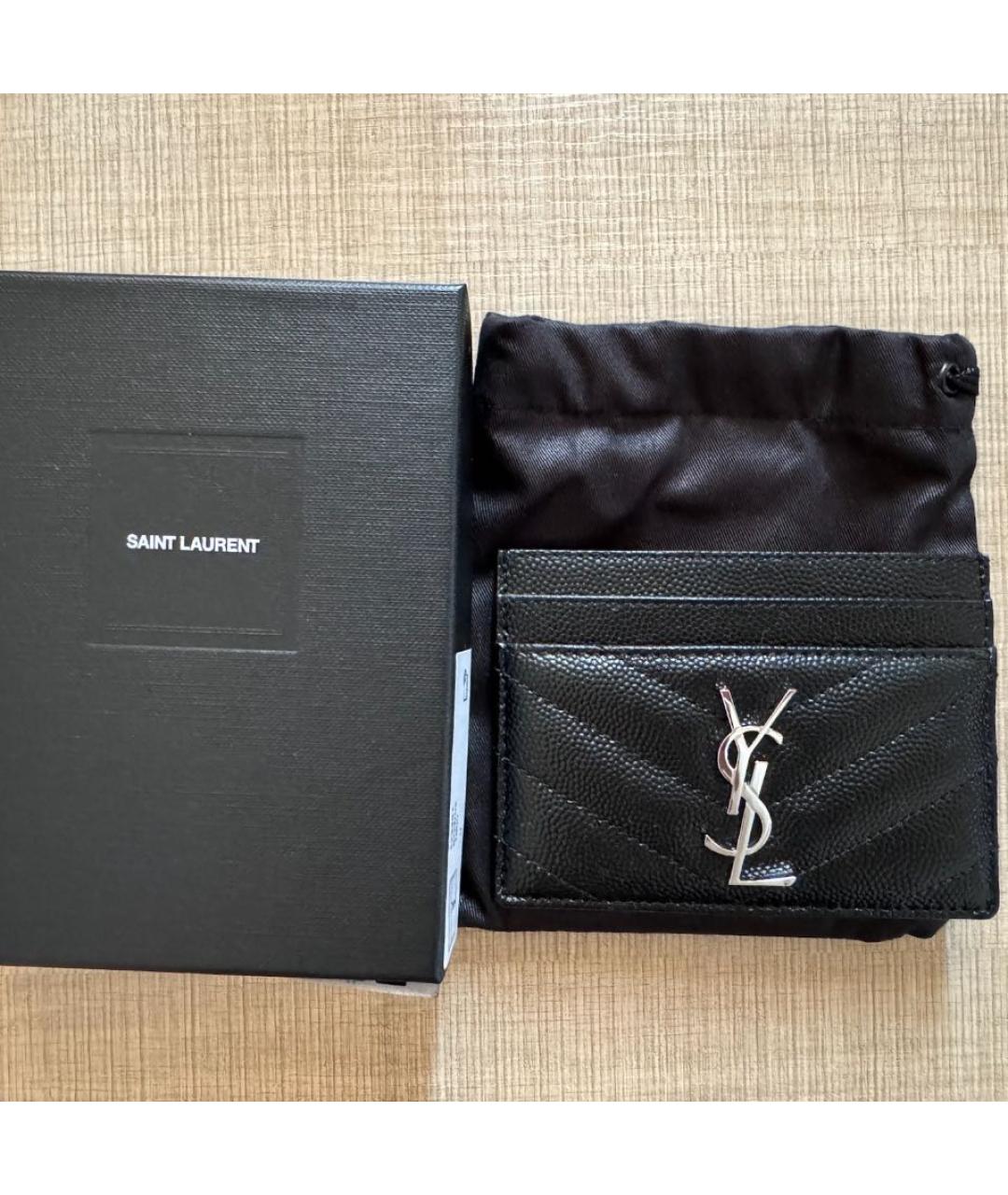 SAINT LAURENT Черный кожаный кардхолдер, фото 7