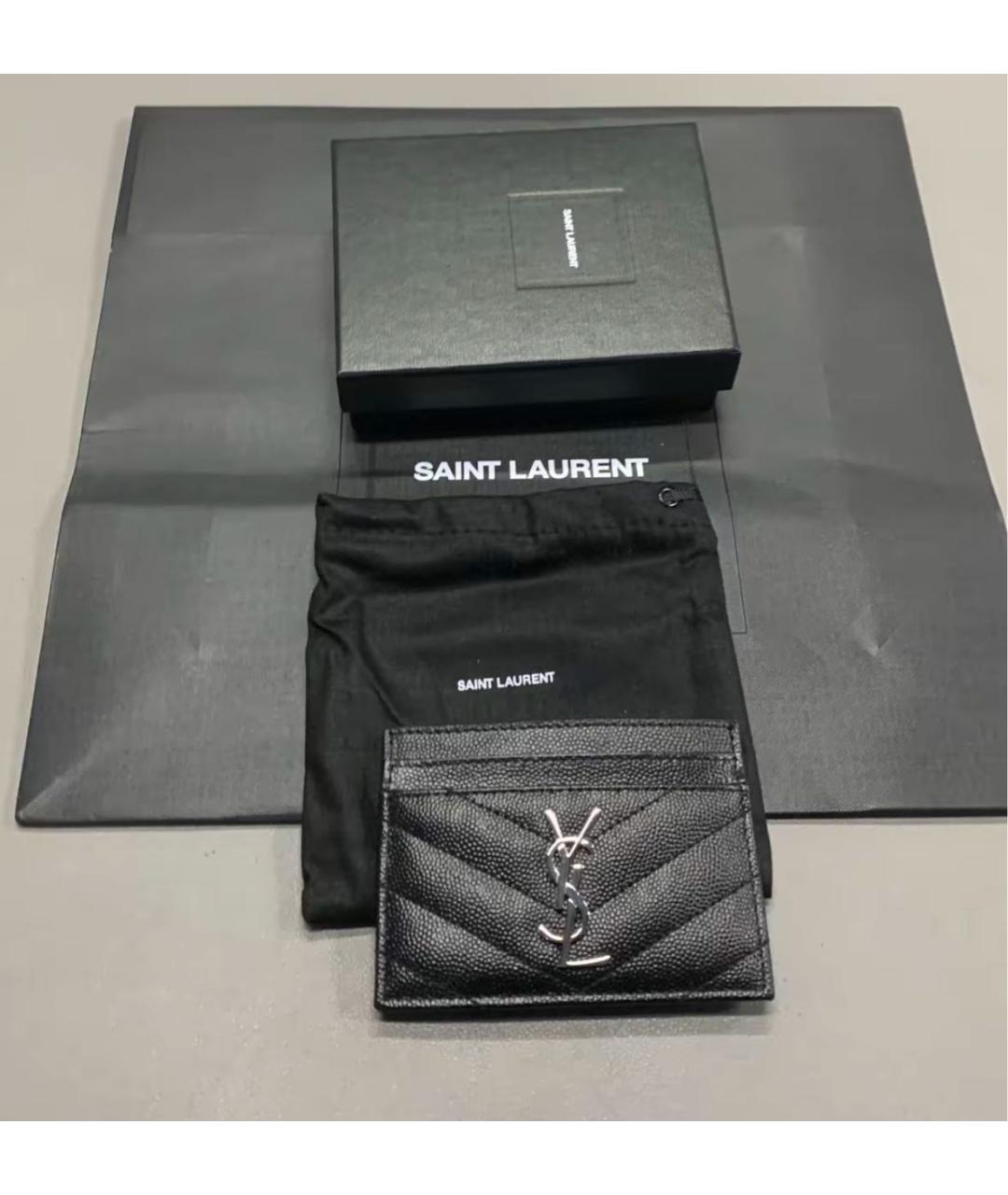 SAINT LAURENT Черный кожаный кардхолдер, фото 6