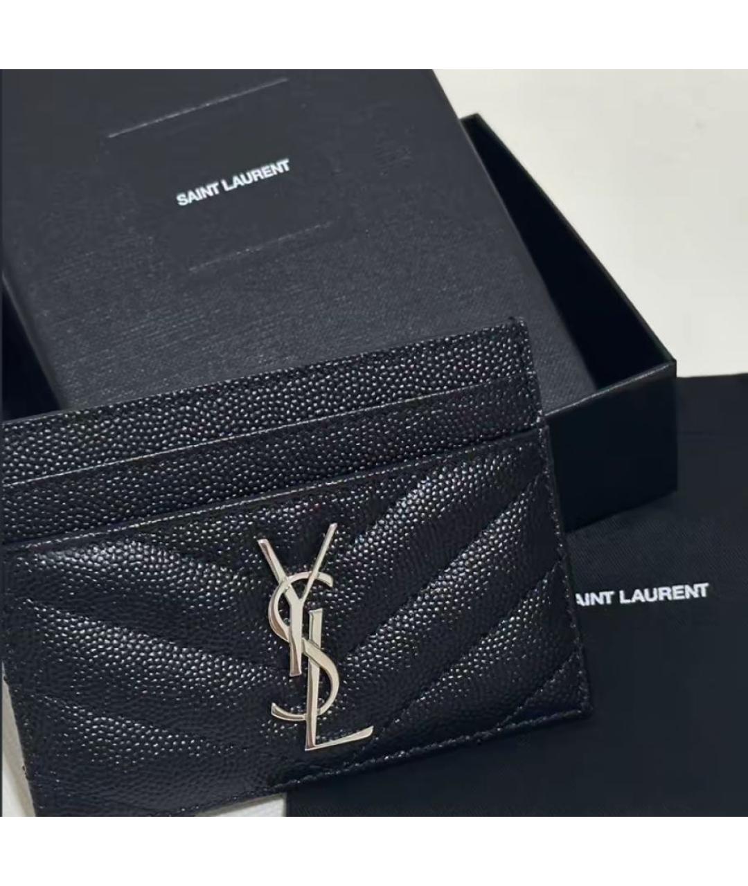 SAINT LAURENT Черный кожаный кардхолдер, фото 8