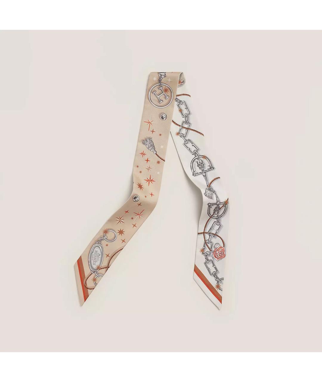 HERMES Бежевый шелковый платок, фото 2