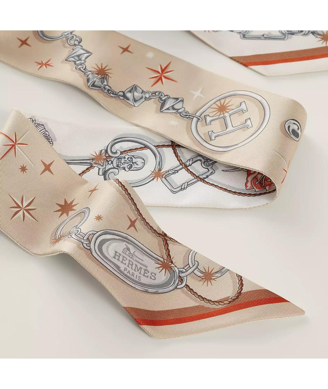 HERMES Бежевый шелковый платок, фото 3