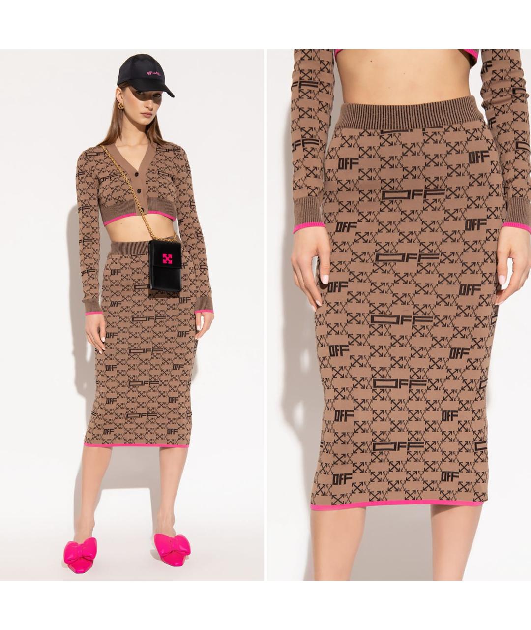 OFF-WHITE Коричневая вискозная юбка миди, фото 2