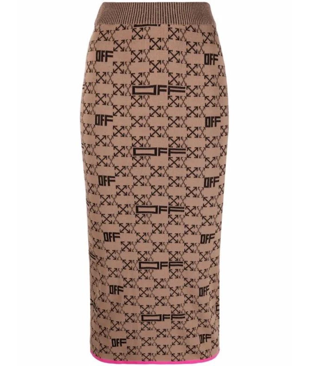 OFF-WHITE Коричневая вискозная юбка миди, фото 1