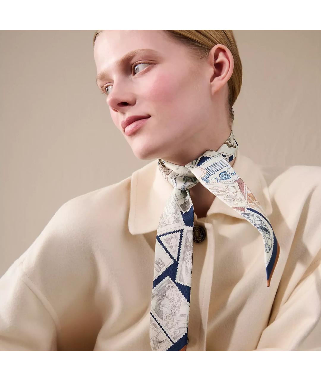 HERMES Бежевый шелковый платок, фото 4