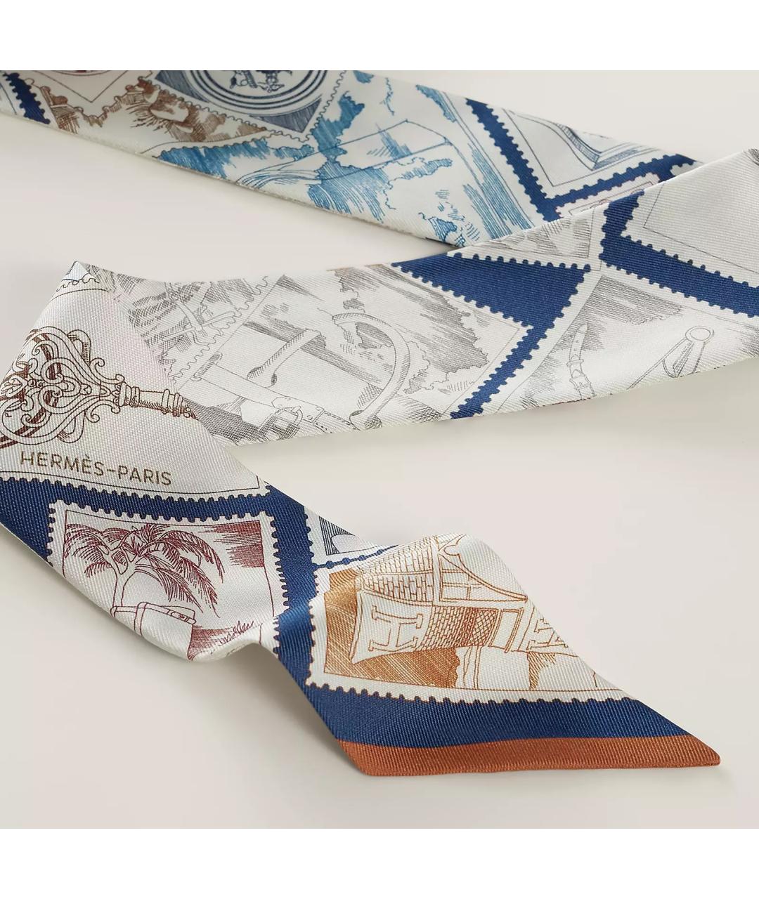 HERMES Бежевый шелковый платок, фото 3