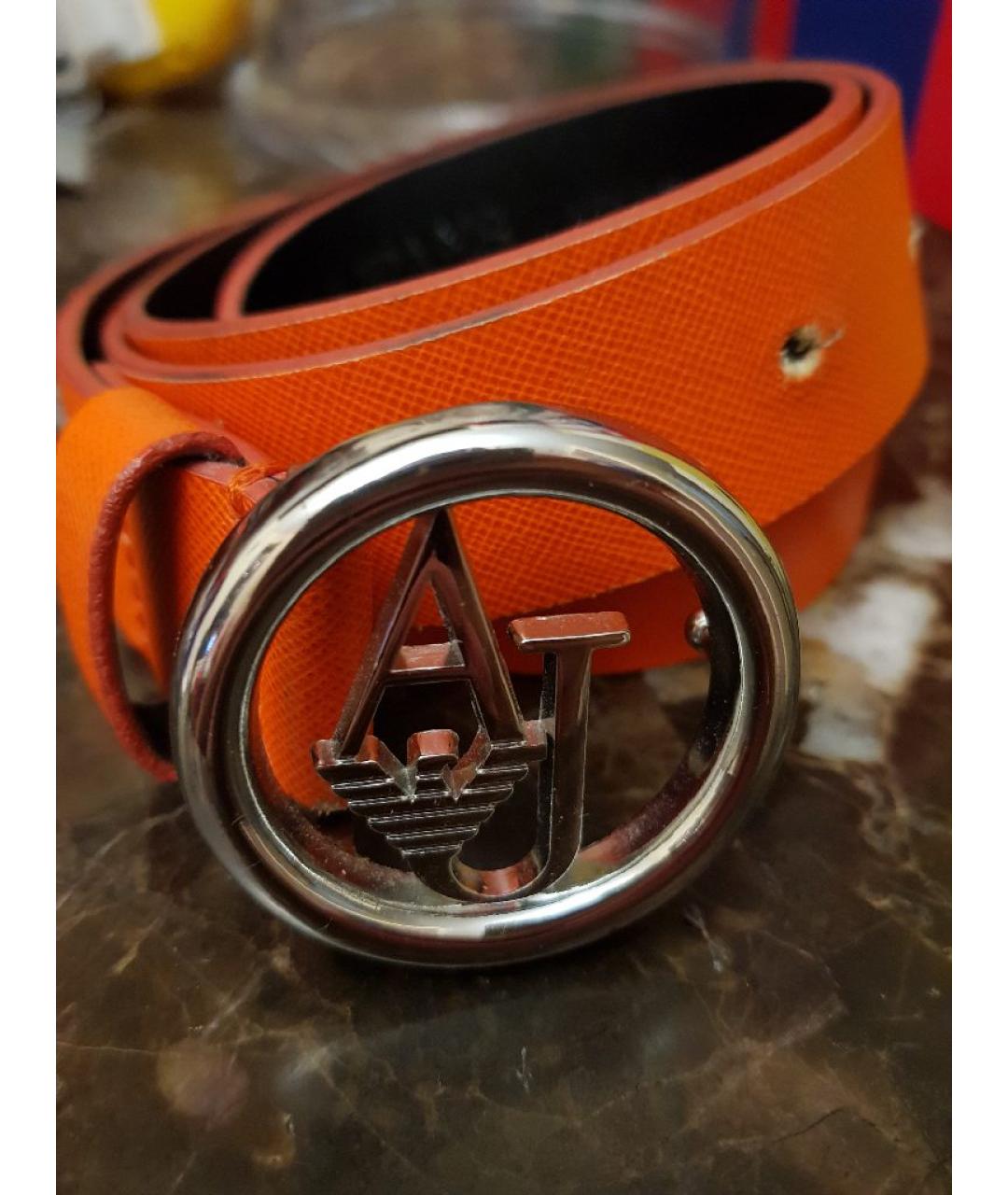 ARMANI JEANS Оранжевый кожаный ремень, фото 5
