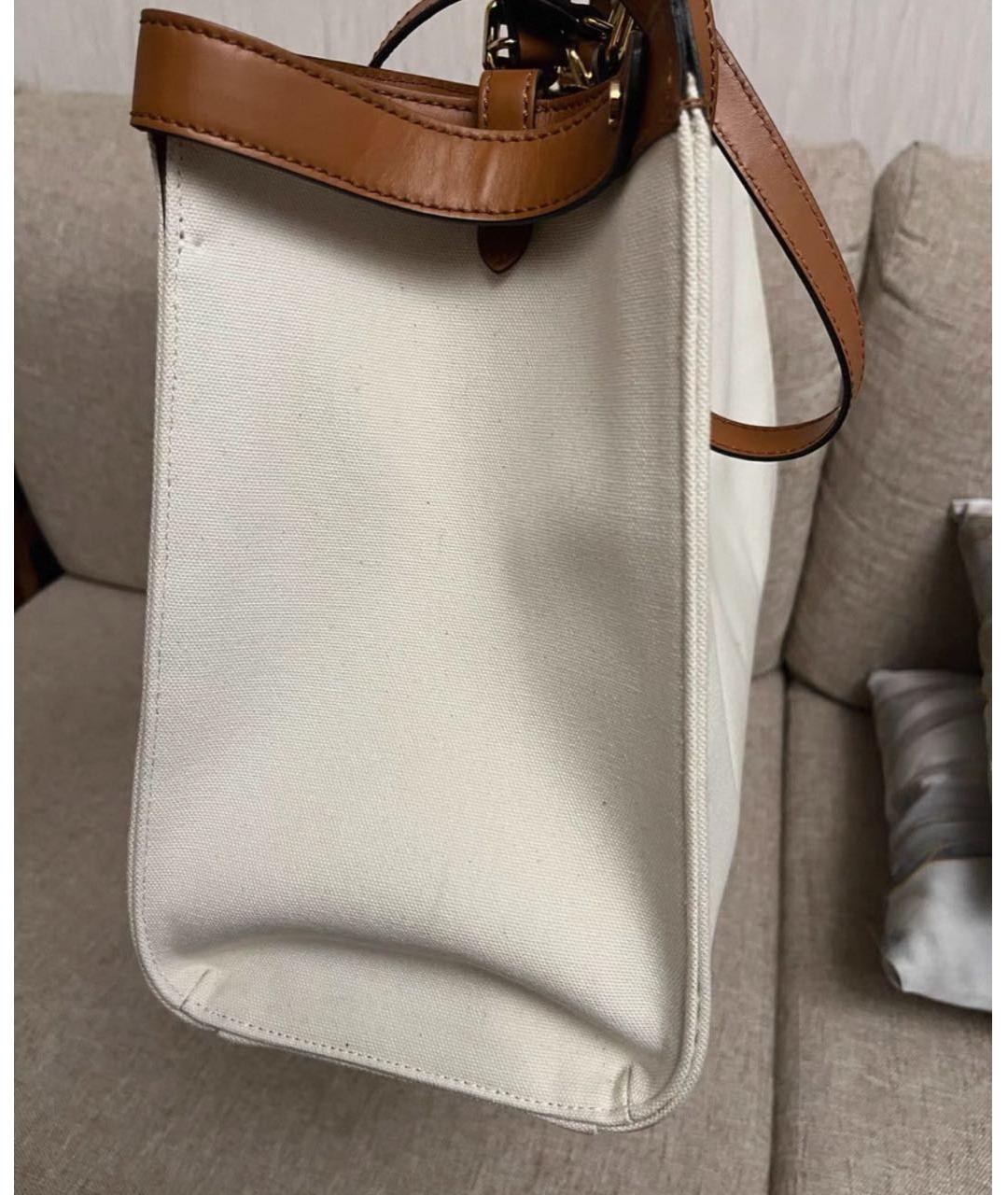 FENDI Бежевая тканевая сумка с короткими ручками, фото 5