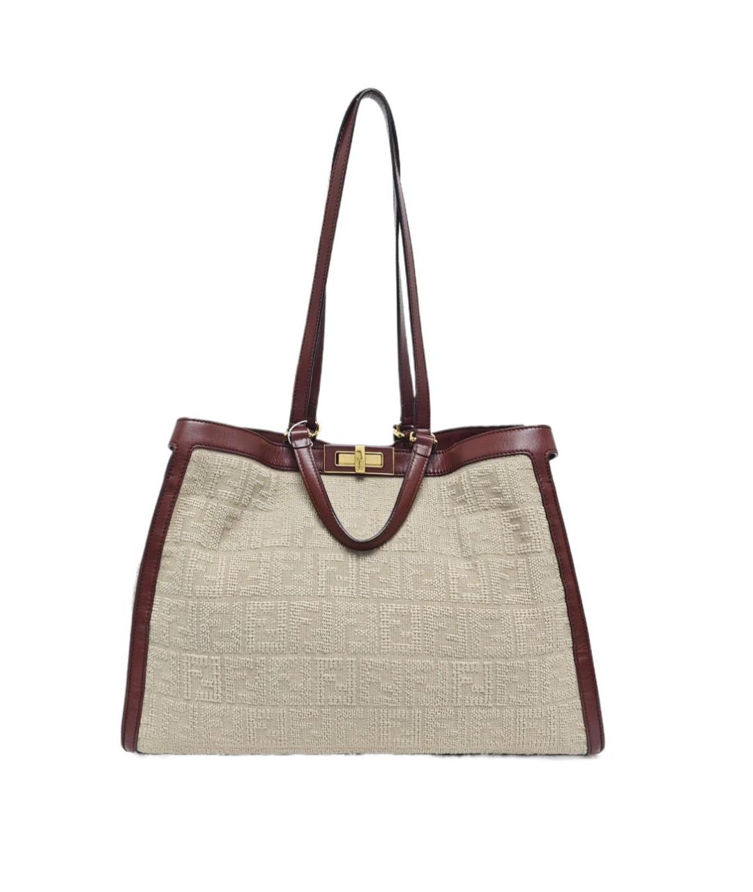FENDI Бежевая тканевая сумка с короткими ручками, фото 6