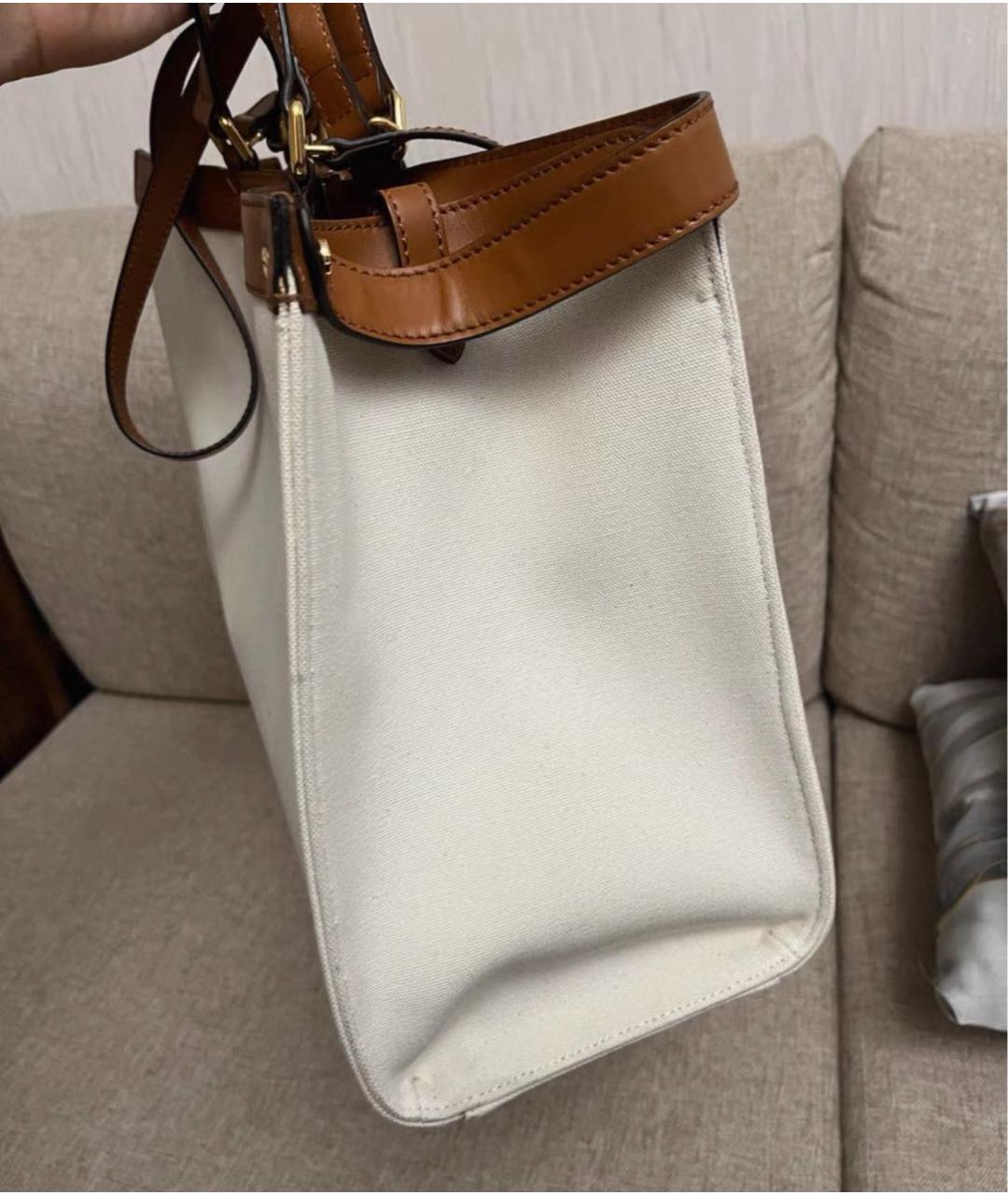 FENDI Бежевая тканевая сумка с короткими ручками, фото 4