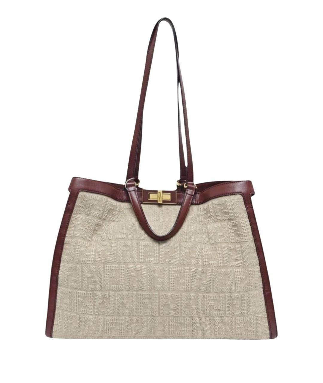 FENDI Бежевая тканевая сумка с короткими ручками, фото 1