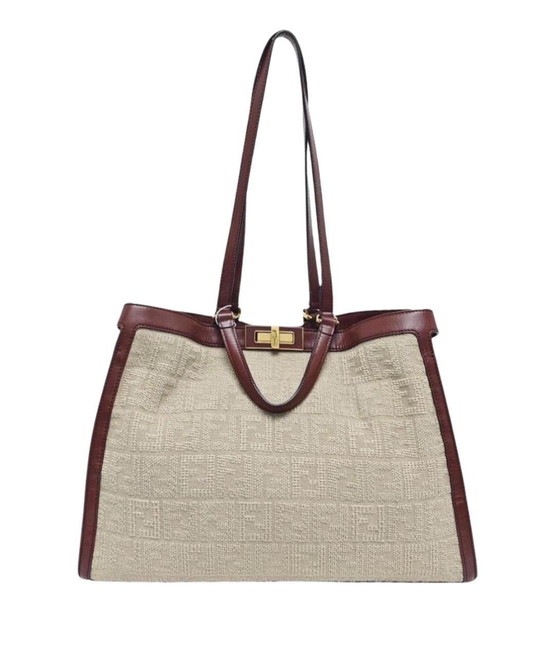 FENDI Бежевая тканевая сумка с короткими ручками, фото 7