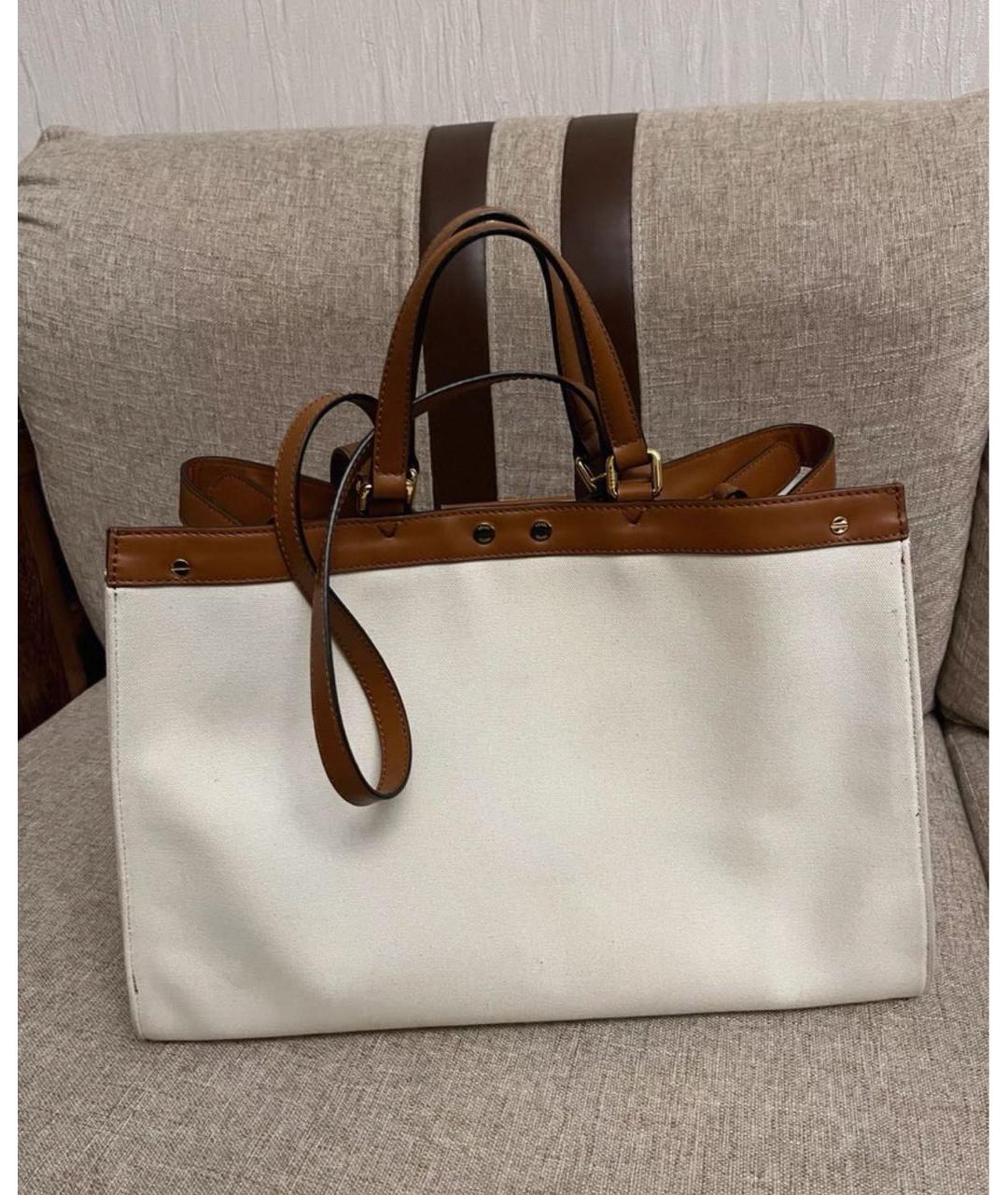 FENDI Бежевая тканевая сумка с короткими ручками, фото 3