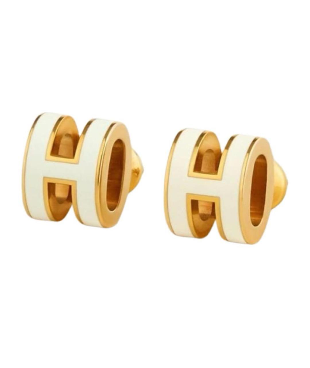 HERMES Белые металлические серьги, фото 1