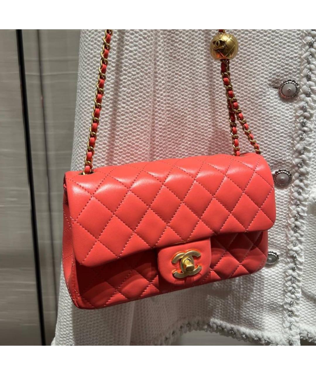 CHANEL Коралловая кожаная сумка через плечо, фото 4