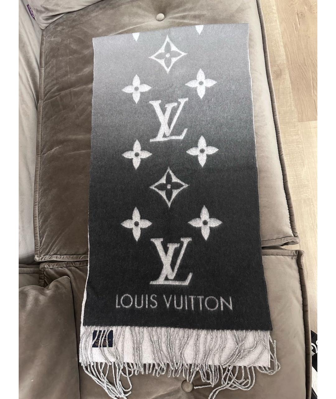 LOUIS VUITTON Серый кашемировый шарф, фото 4