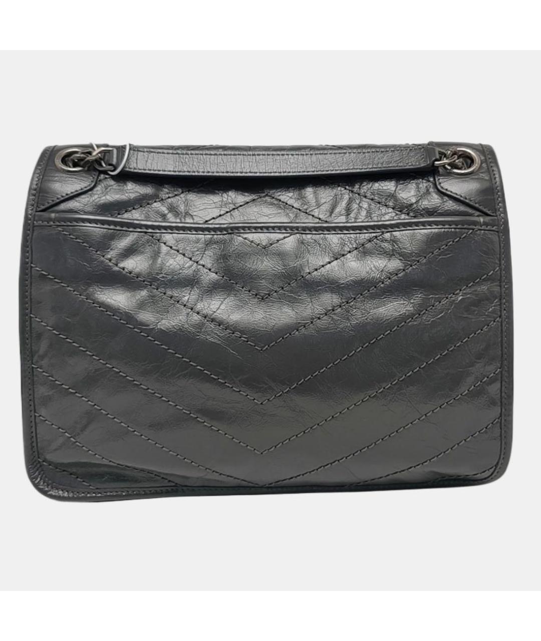 SAINT LAURENT Серая кожаная сумка через плечо, фото 6