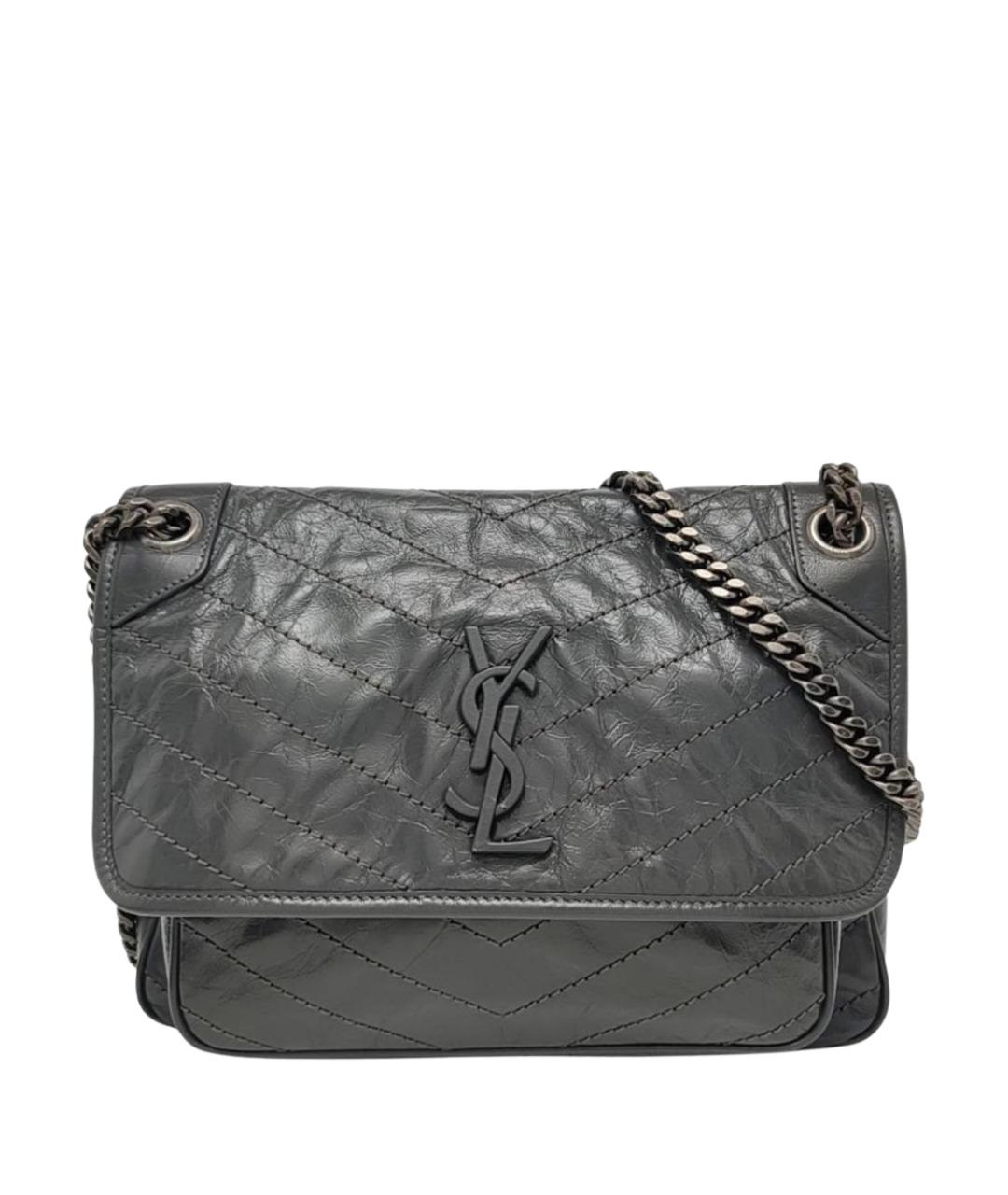 SAINT LAURENT Серая кожаная сумка через плечо, фото 1