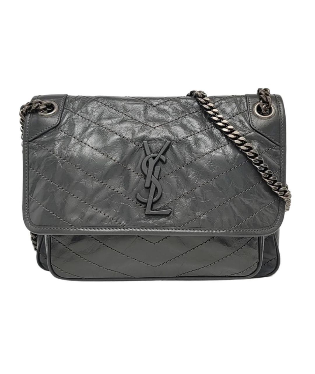 SAINT LAURENT Серая кожаная сумка через плечо, фото 7