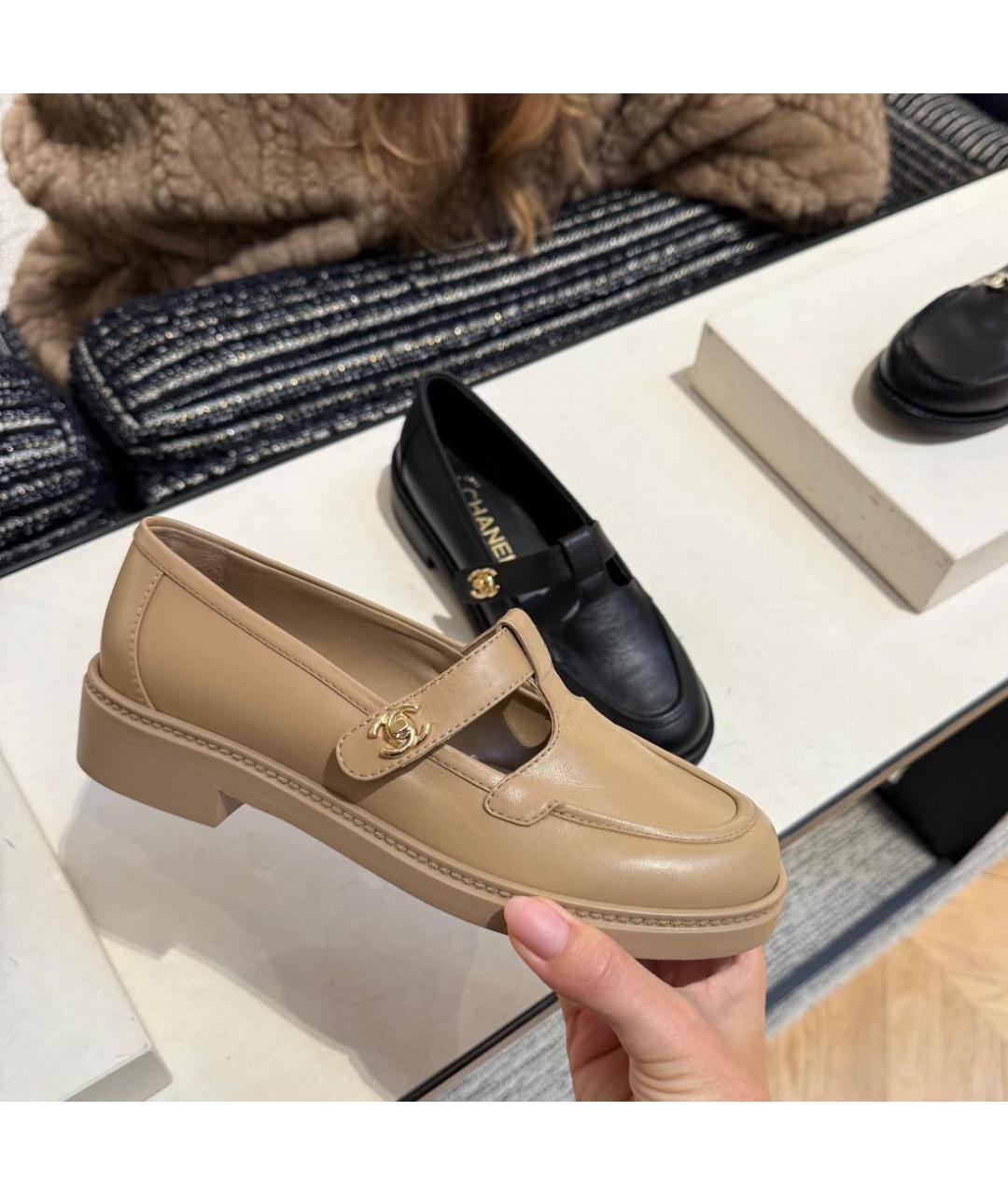 CHANEL Бежевые кожаные лоферы, фото 3