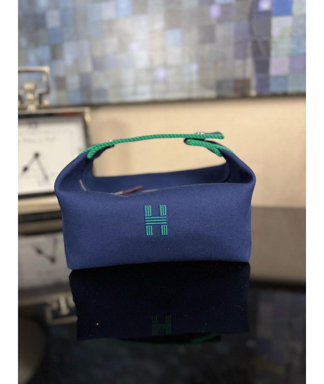 HERMES Синяя хлопковая косметичка, фото 6