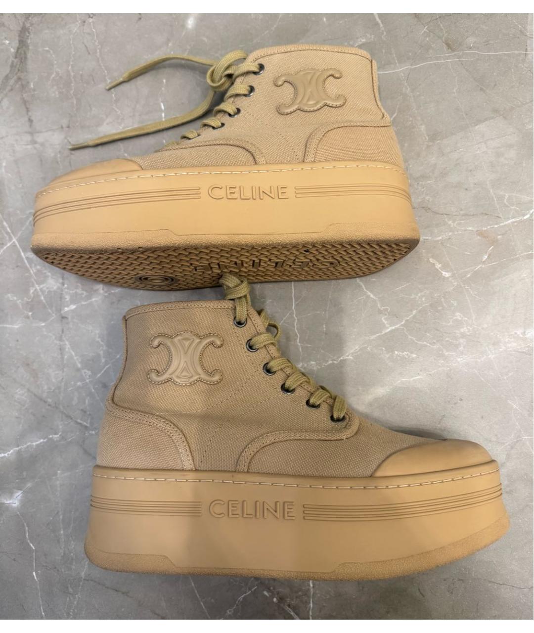 CELINE Бежевые текстильные кеды, фото 4
