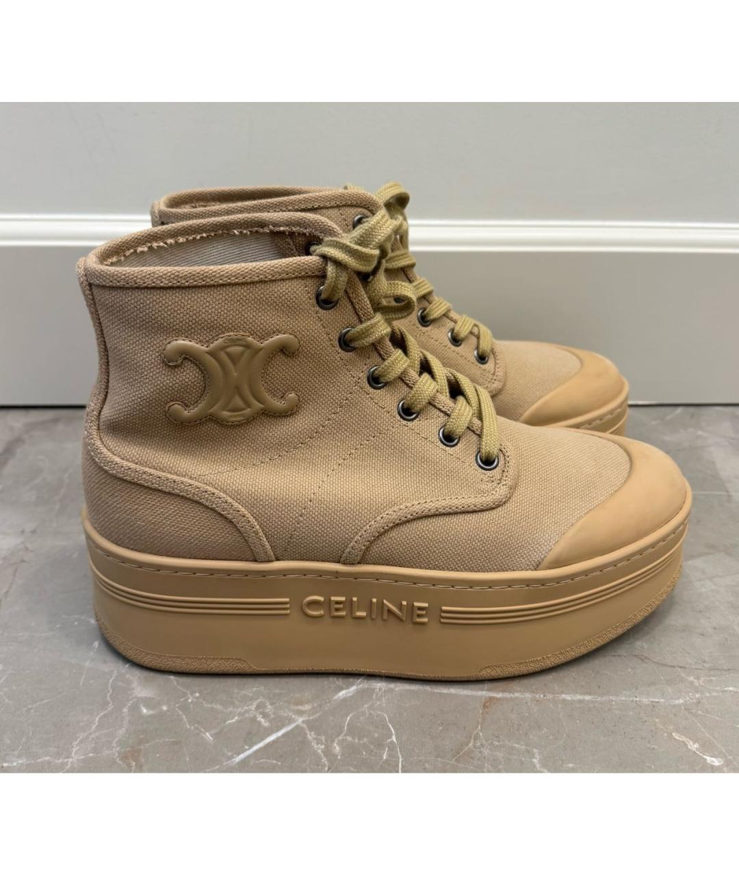CELINE Бежевые текстильные кеды, фото 9
