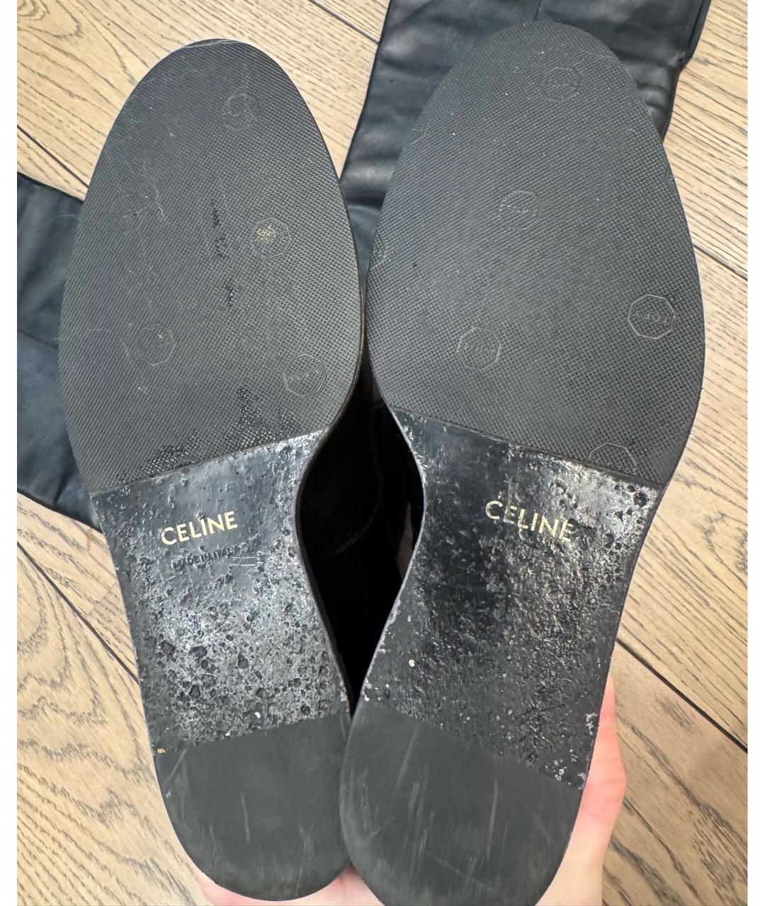 CELINE Черные кожаные ботфорты, фото 8