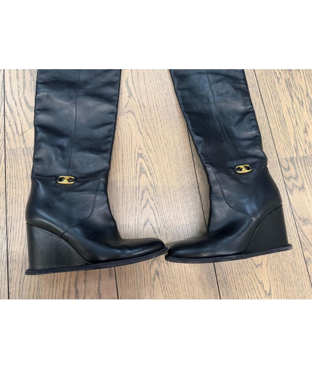 CELINE Черные кожаные ботфорты, фото 5