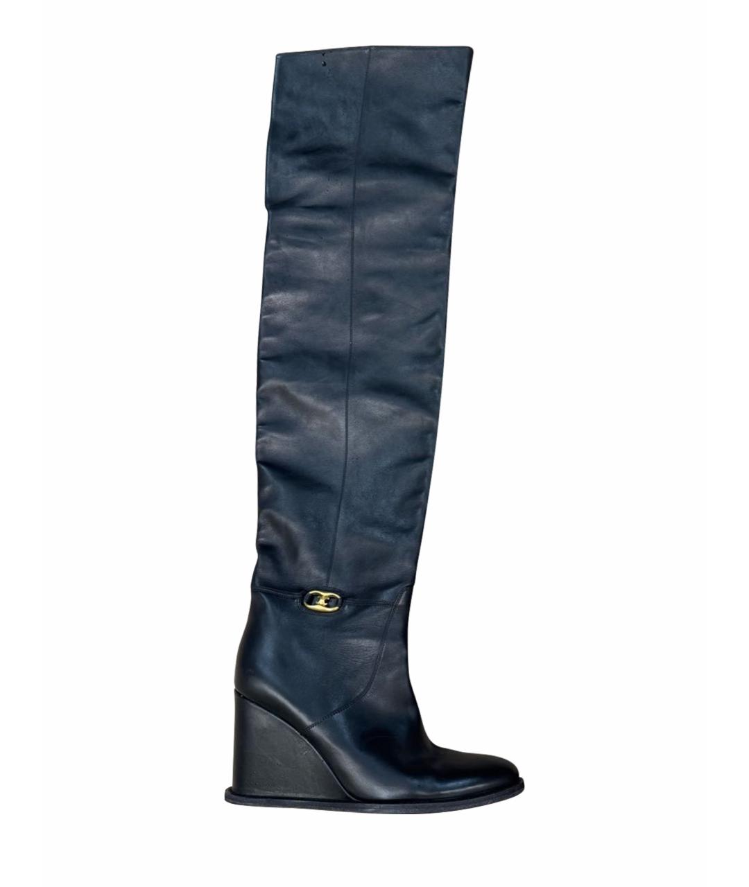 CELINE Черные кожаные ботфорты, фото 1