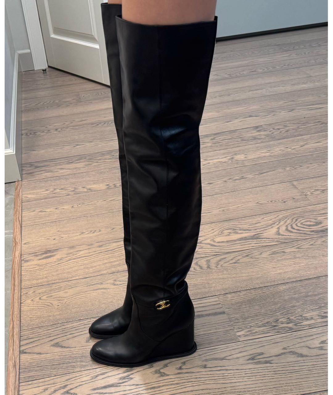 CELINE Черные кожаные ботфорты, фото 7