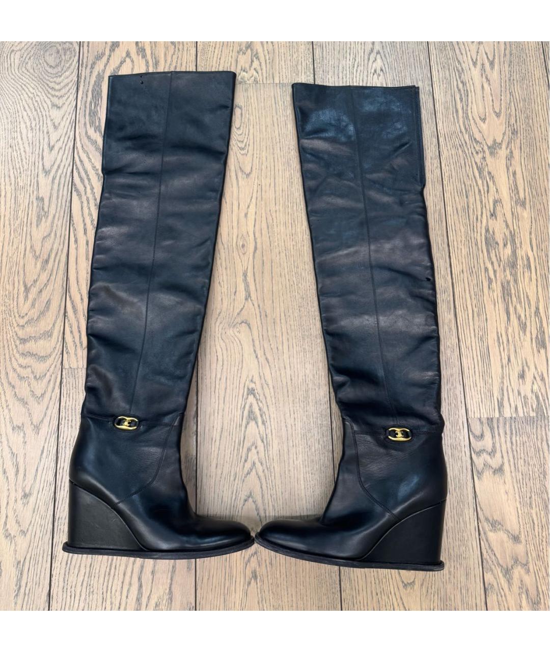 CELINE Черные кожаные ботфорты, фото 9