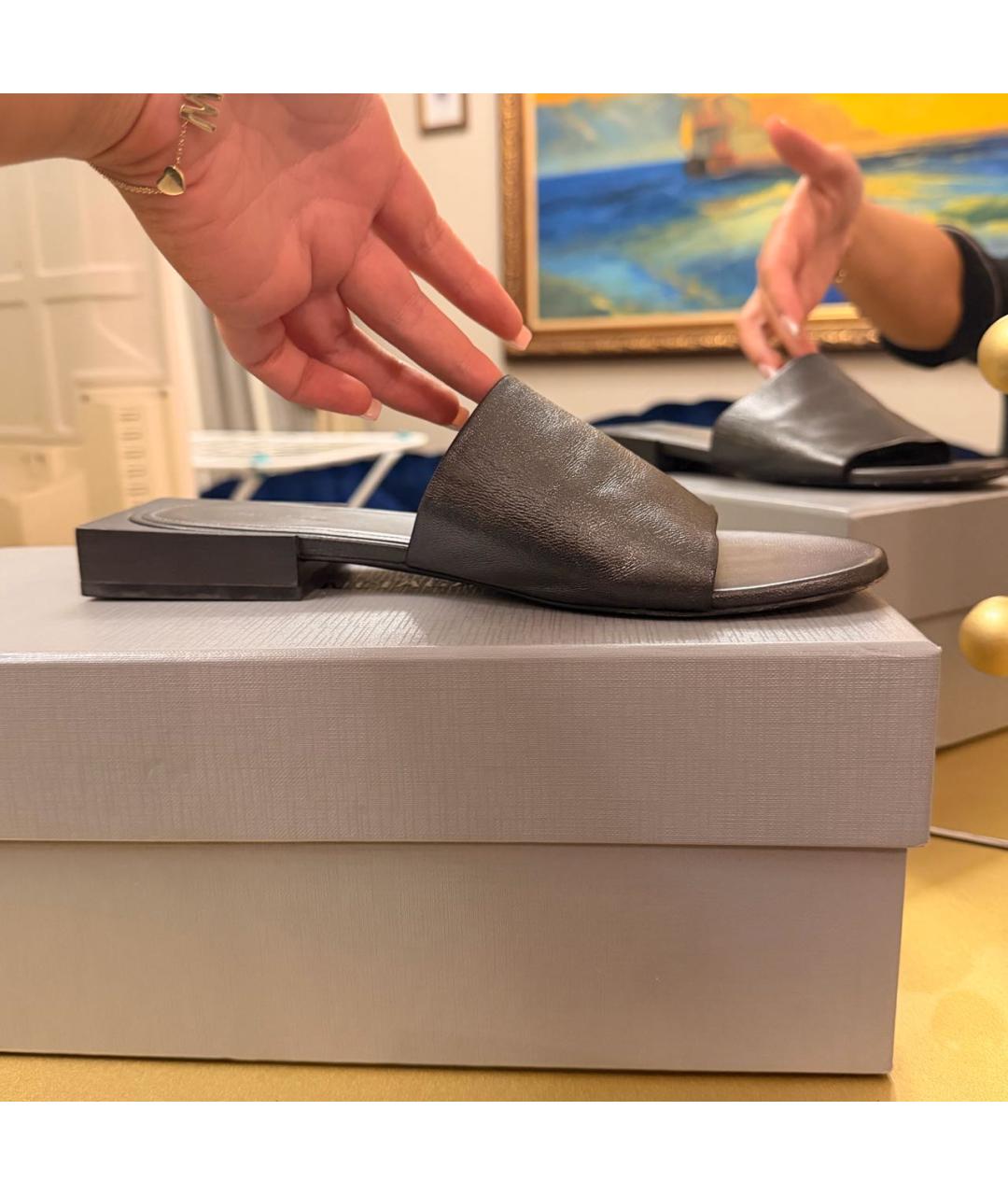 BALENCIAGA Серые кожаные шлепанцы, фото 2