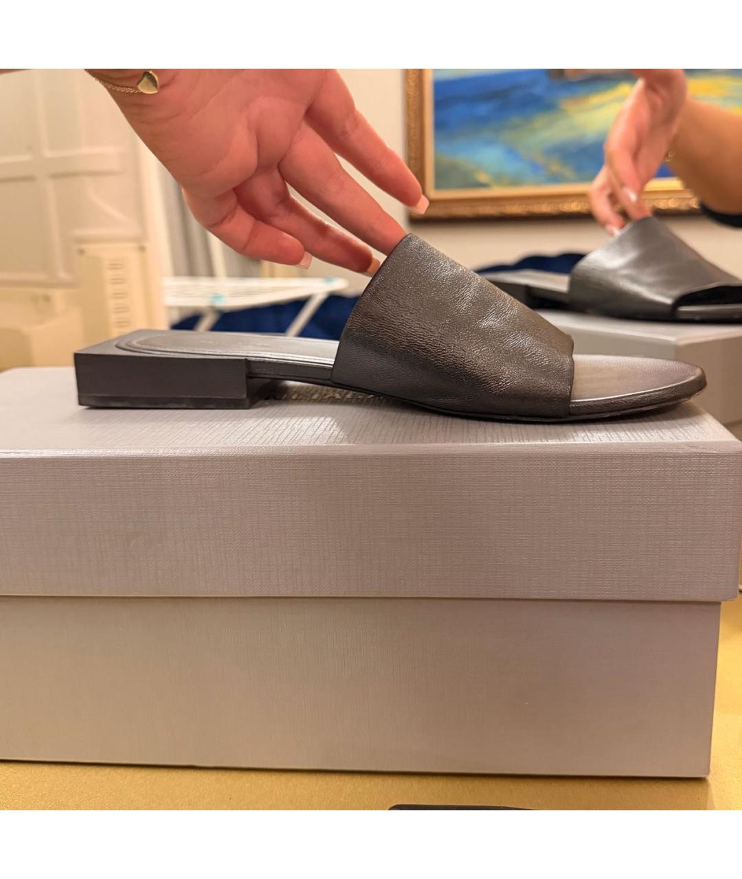 BALENCIAGA Серые кожаные шлепанцы, фото 3