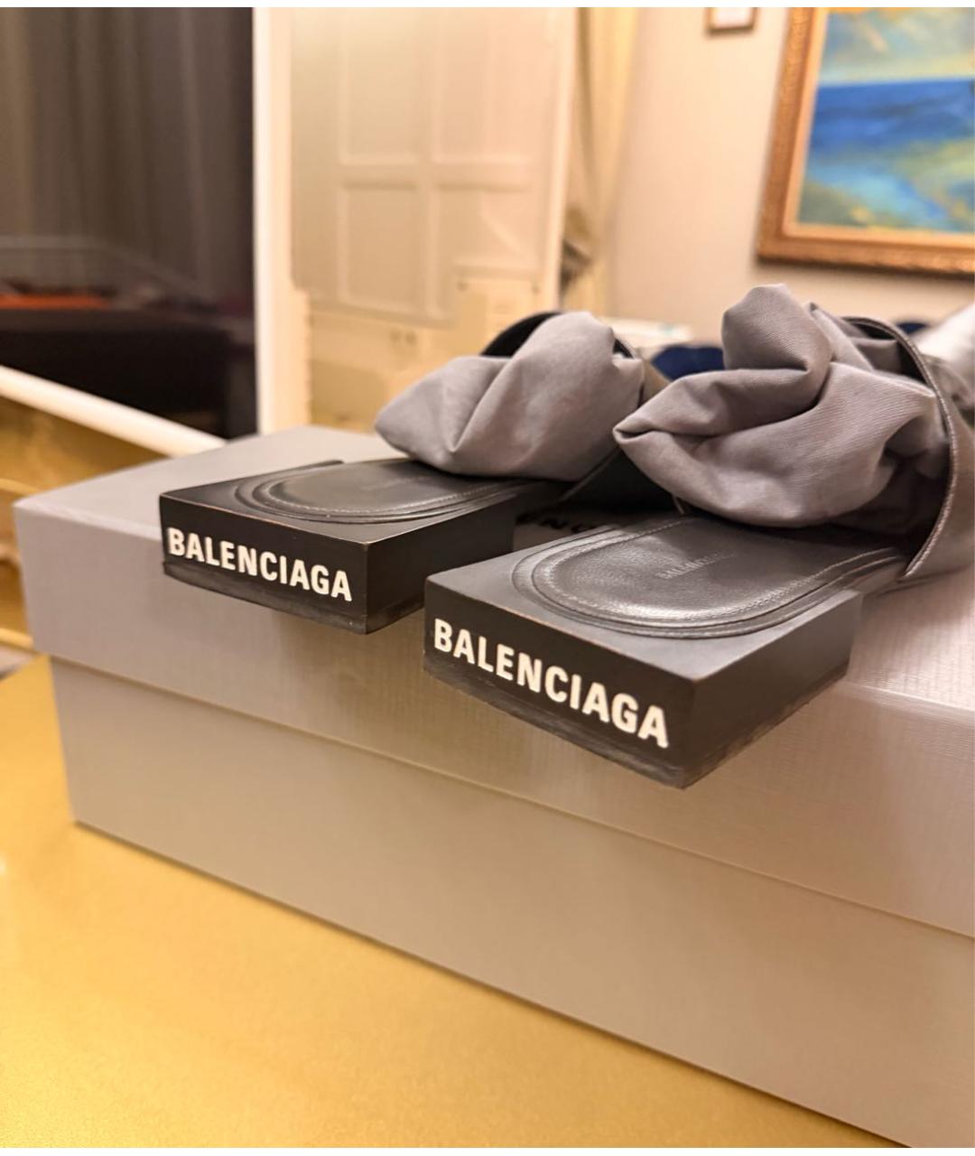 BALENCIAGA Серые кожаные шлепанцы, фото 2