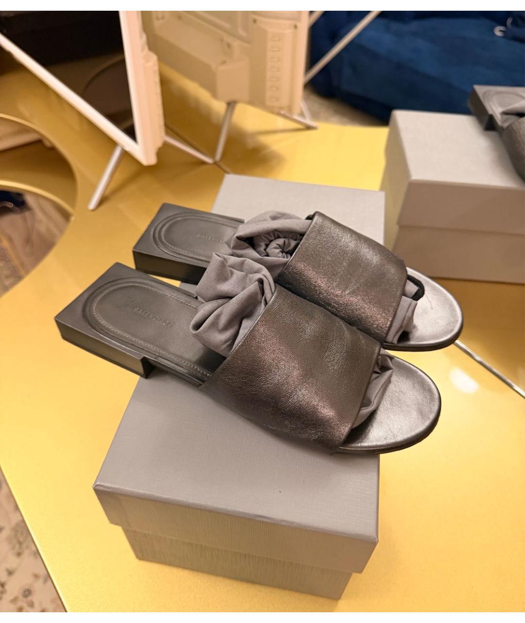 BALENCIAGA Серые кожаные шлепанцы, фото 3